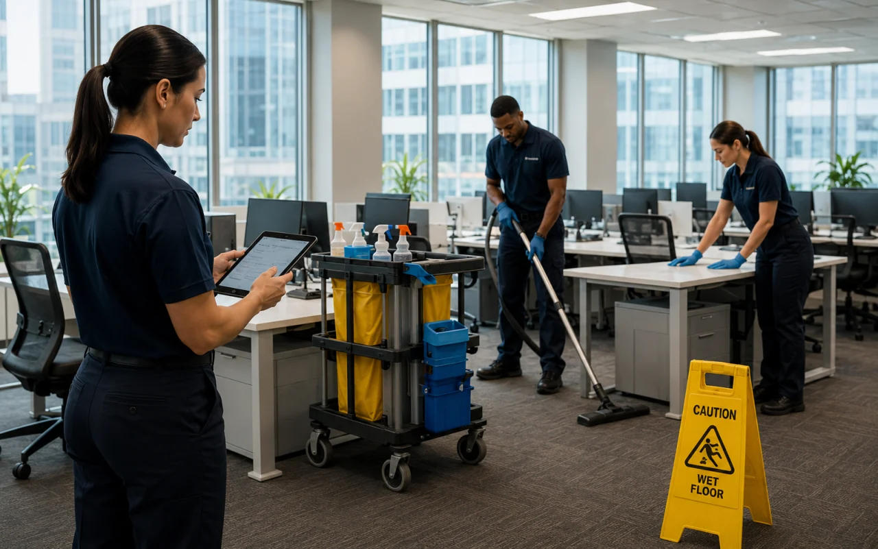 Cleaning services mobile field service software card showing recurring schedules and customer communication