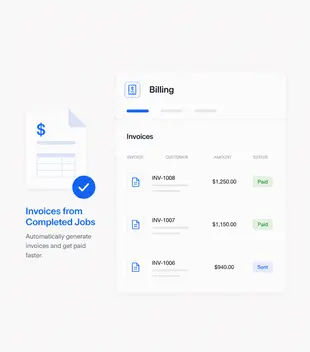 Billing dashboard showing invoices generated through snow removal billing software for completed jobs