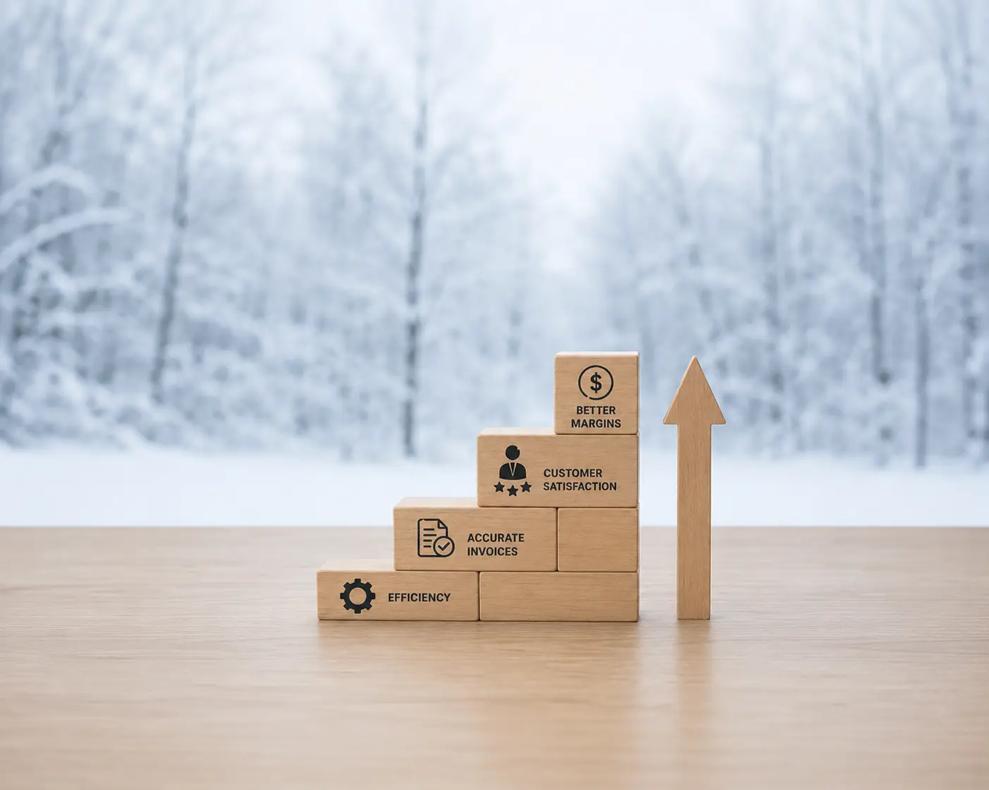 Wooden blocks showing a free snow removal software versus paid platform concept, with stronger software foundations improving client experience, crew safety, efficiency, and contractor revenue