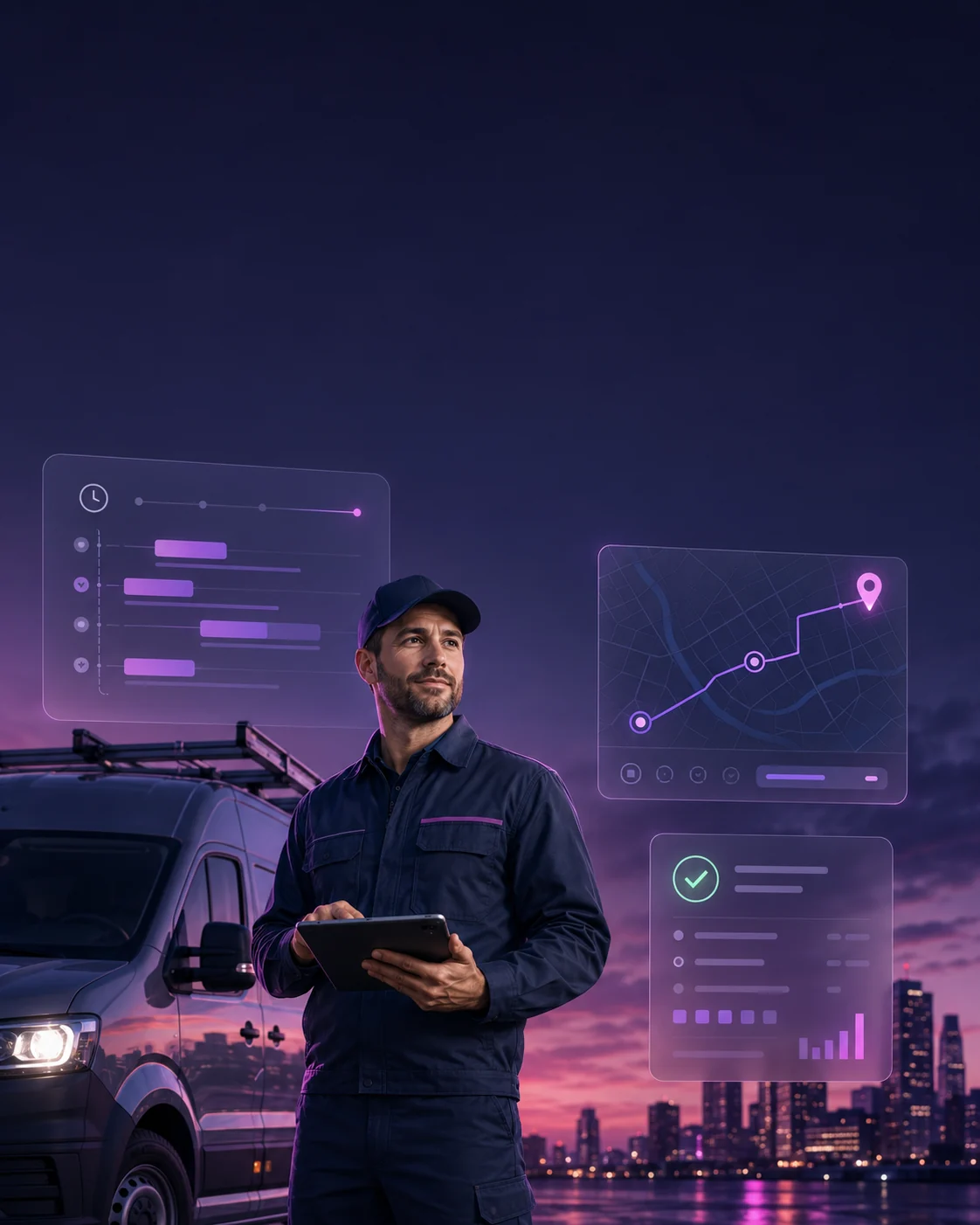 Field service software dashboard showing real-time route optimization alert and crew dispatch status